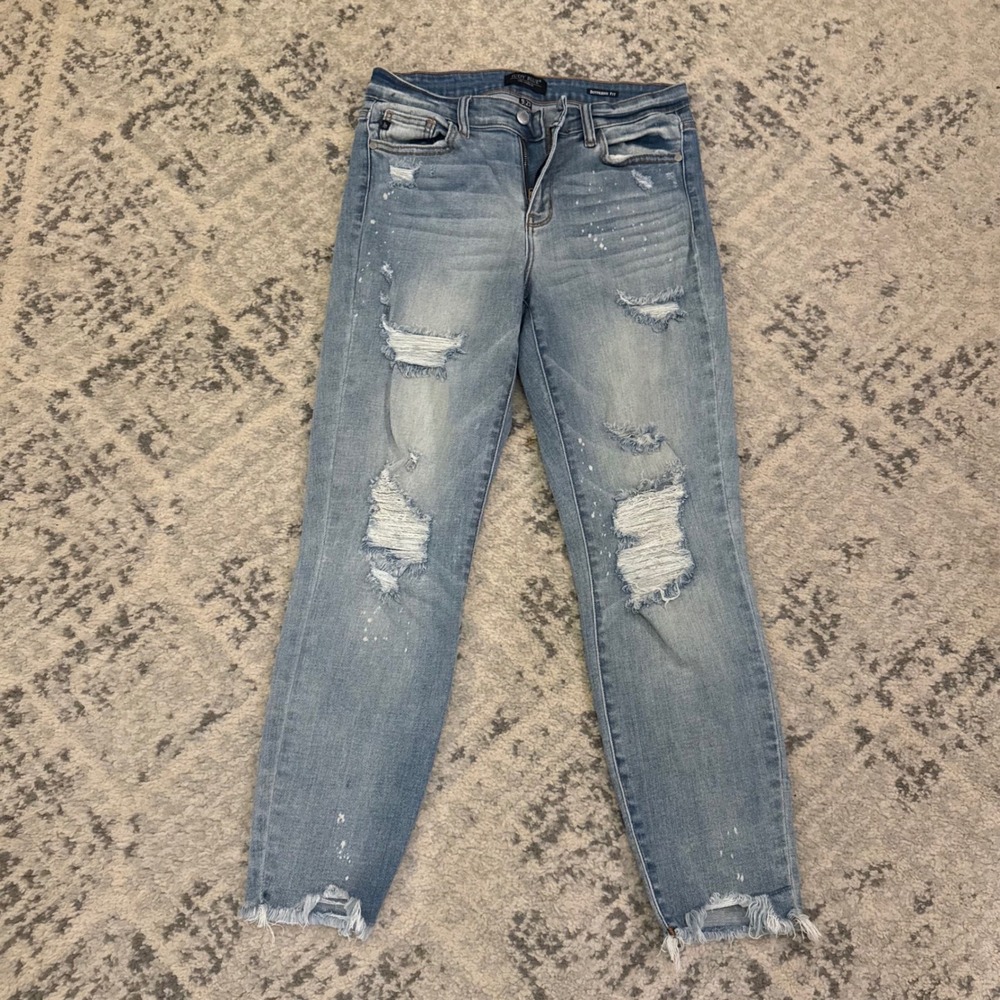 Judy Blue Boyfriend Fit Distressed Paint Splatter Jeans Light Wash 9/29 JB82155